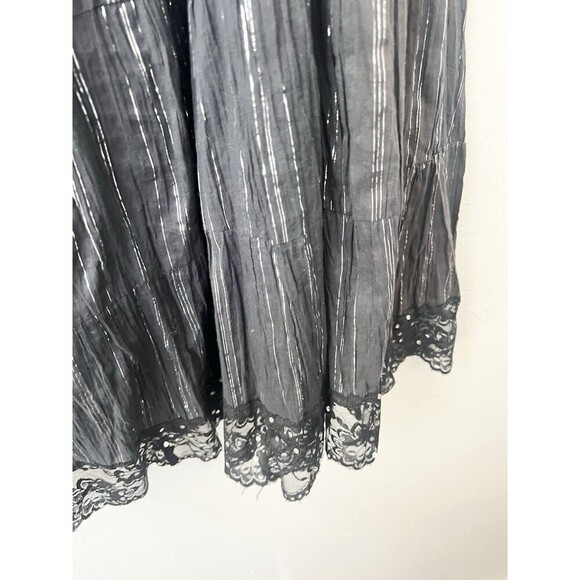 VINTAGE CACHE MAXI Sequin Gypsy Broom Skirt Size Medium Black Lace Whimsygoth - Picture 3 of 9